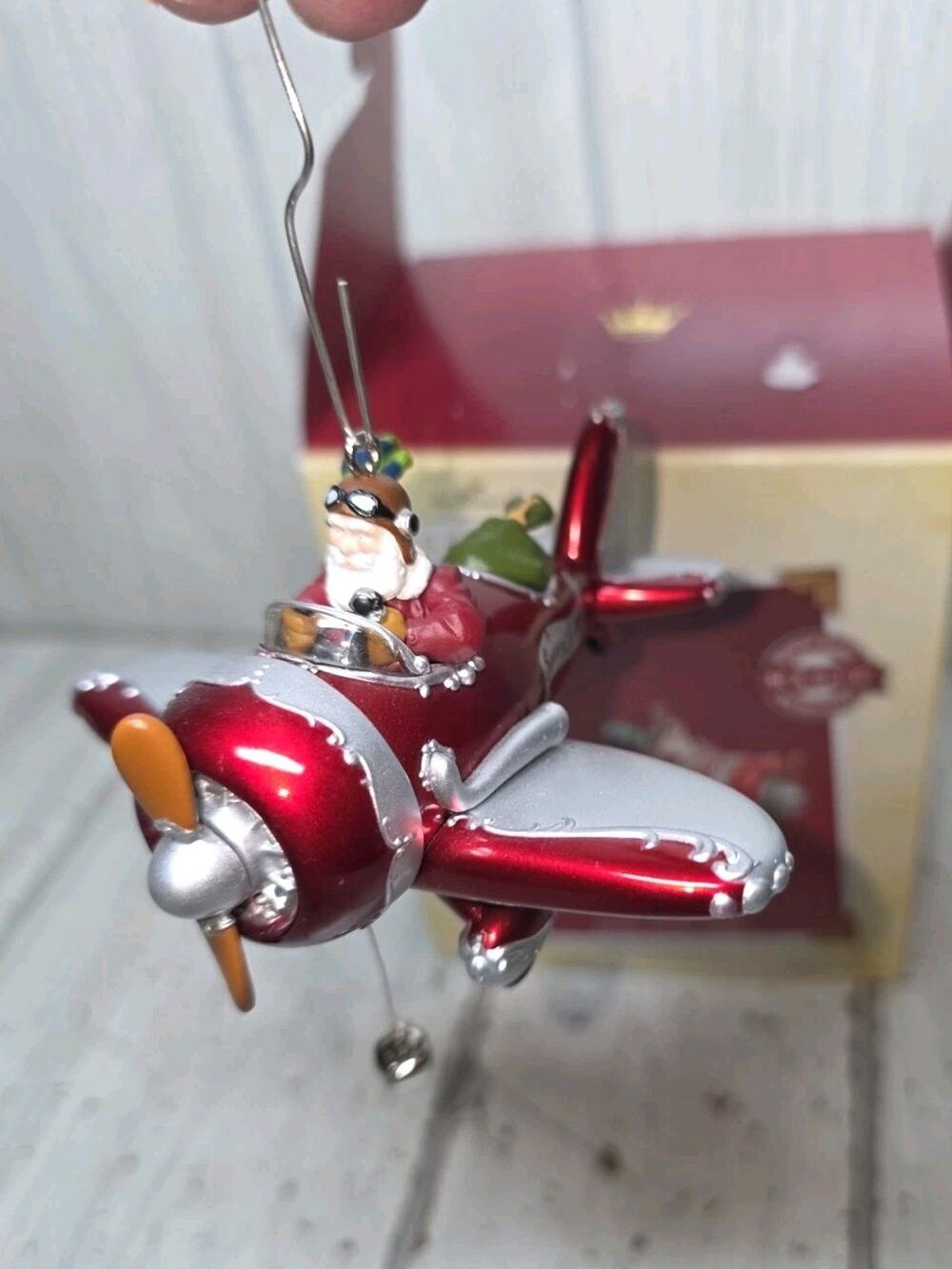 Vtg Hallmark Spirit of St Nick Santa AIRPLANE 2005 Ornament Christmas Windup New